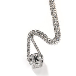 Silver letter K iced alphabet block pendant with Cuban chain