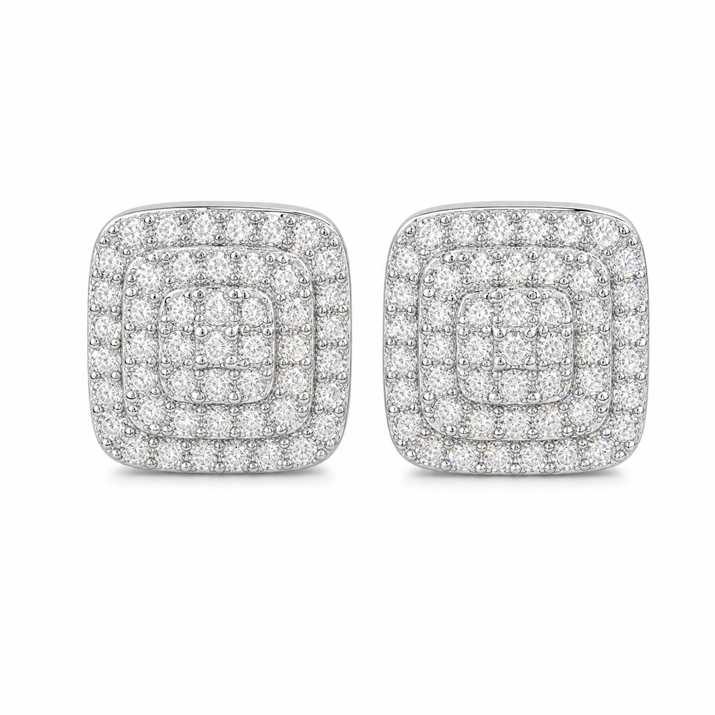 Pavé Moissanite Square Stud Earrings Screw Back - 925 Sterling Silver