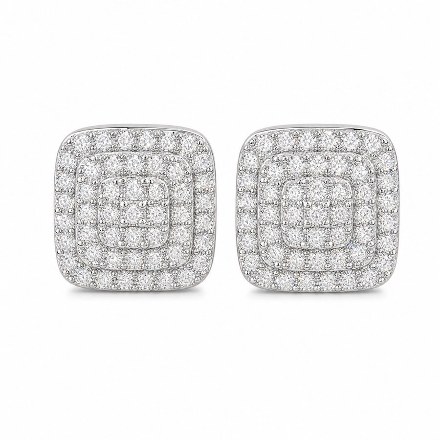 Pavé Moissanite Square Stud Earrings Screw Back - 925 Sterling Silver — product image 1