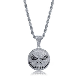 Silver iced stitched skull face pendant