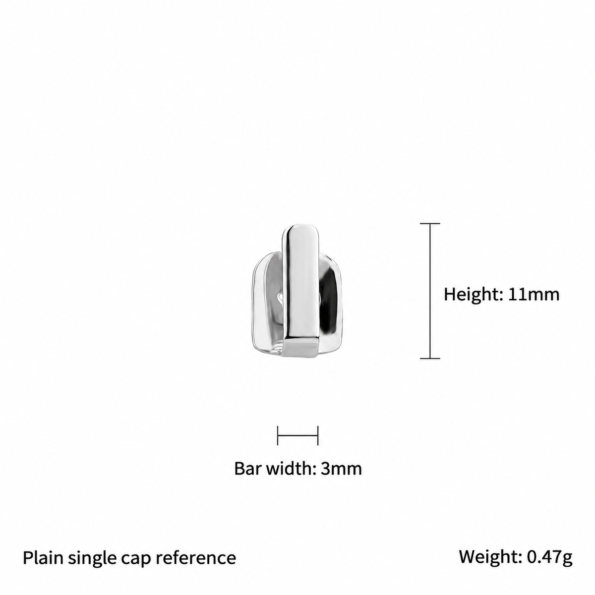 Plain single bar tooth cap with English height, bar width and weight labels