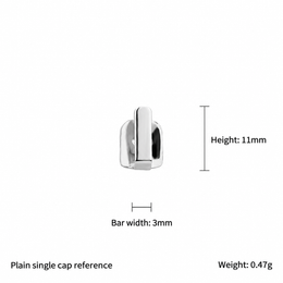 Plain single bar tooth cap with English height, bar width and weight labels