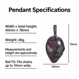 Pendant size and weight guide with maximum compatible chain width