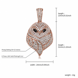 Rose gold iced small owl pendant English size guide