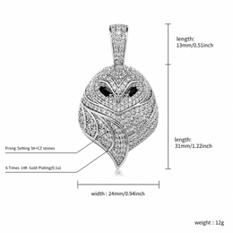 Silver iced small owl pendant English size guide