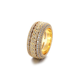 Gold-tone Cuban link ring with stone-set rims on white