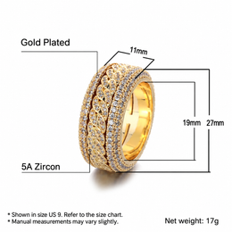 Gold-tone Cuban link ring dimension guide for the pictured size
