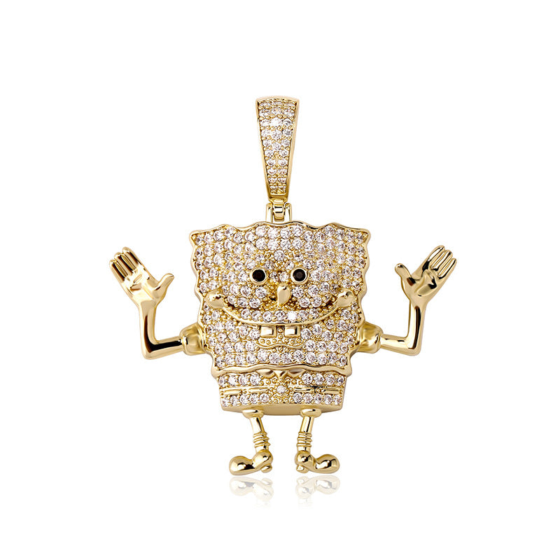 Gold iced cartoon sea sponge pendant on white
