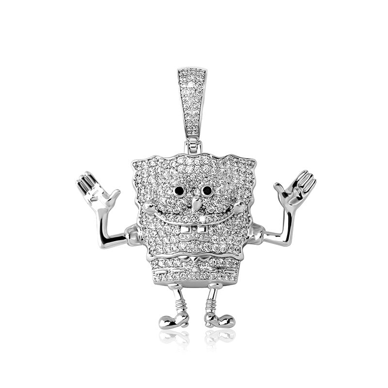 Silver iced cartoon sea sponge pendant on white
