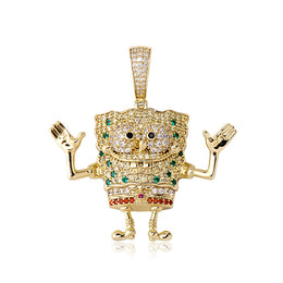 Gold iced cartoon sea sponge pendant with multicolor stones