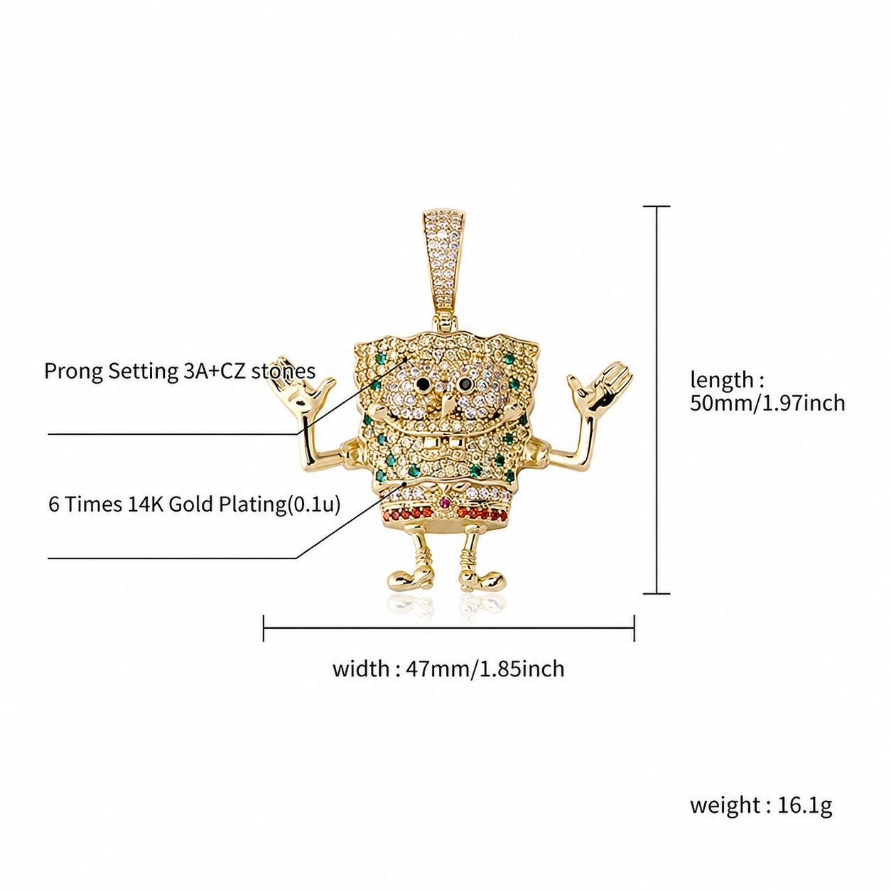 Iced cartoon sea sponge pendant English size guide