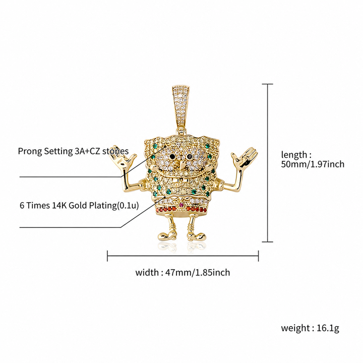 Iced cartoon sea sponge pendant English size guide