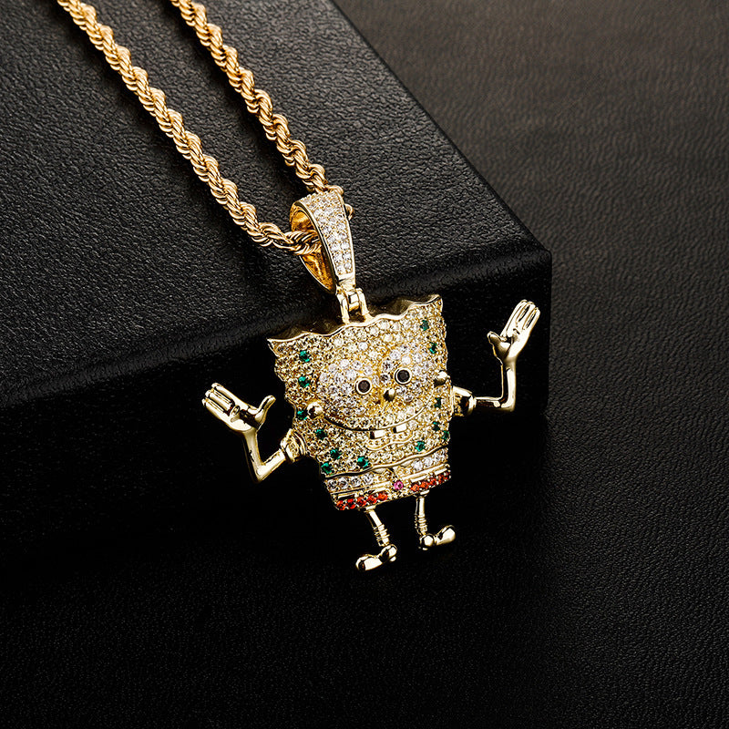 Gold iced cartoon sea sponge pendant lifestyle view