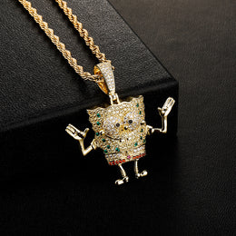 Gold iced cartoon sea sponge pendant lifestyle view