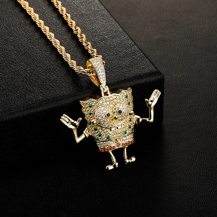 Gold iced cartoon sea sponge pendant lifestyle view