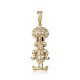 Gold iced cartoon squid character pendant on white
