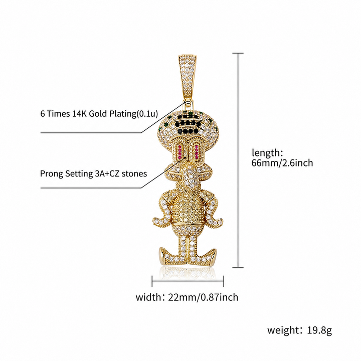 Iced cartoon squid character pendant English size guide
