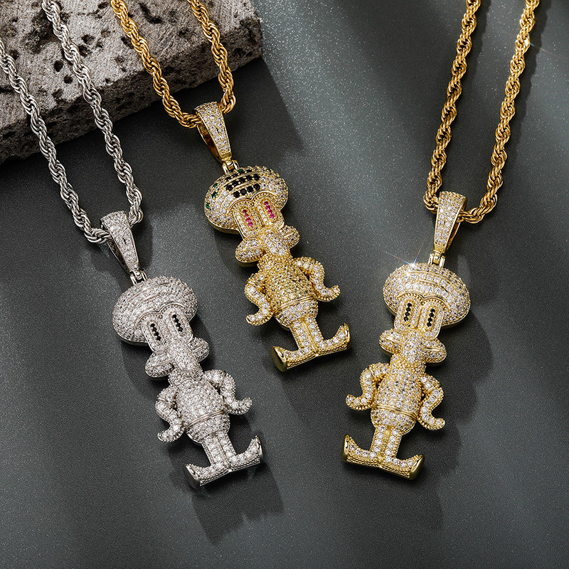 Iced cartoon squid character pendant finish comparison
