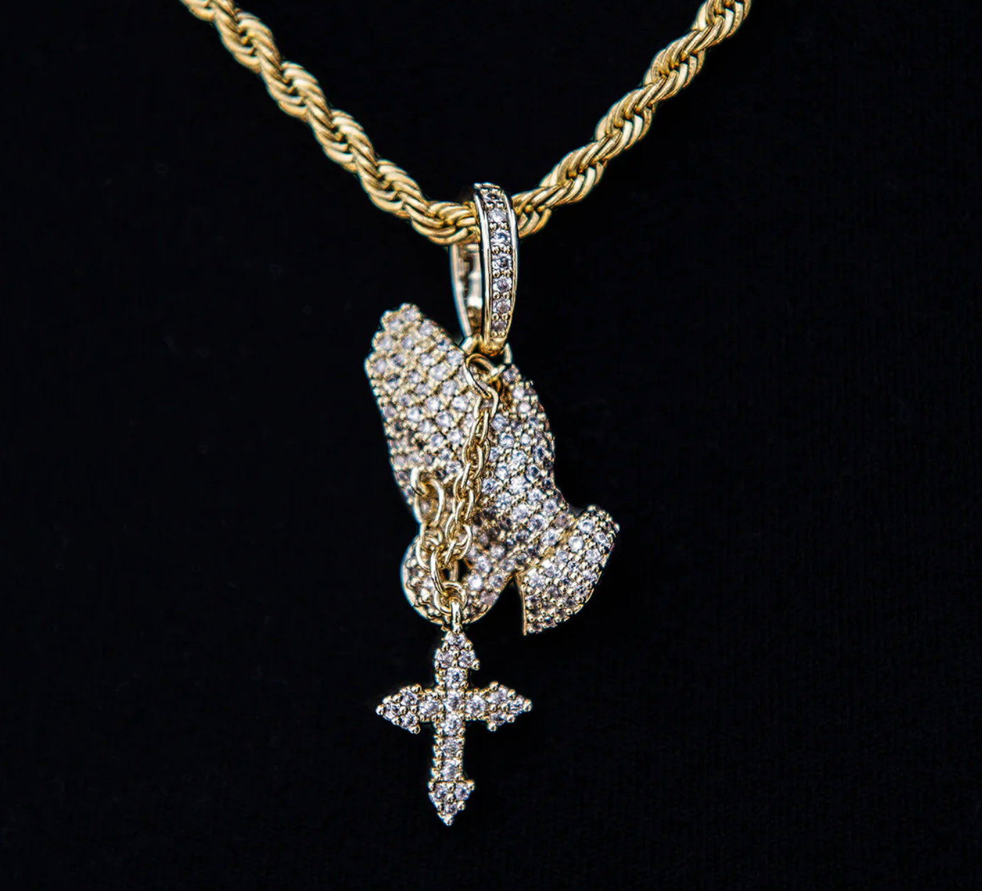 Iced Prayer Gesture Cross Hip Hop Pendant Jewelry- Miles Jewellery