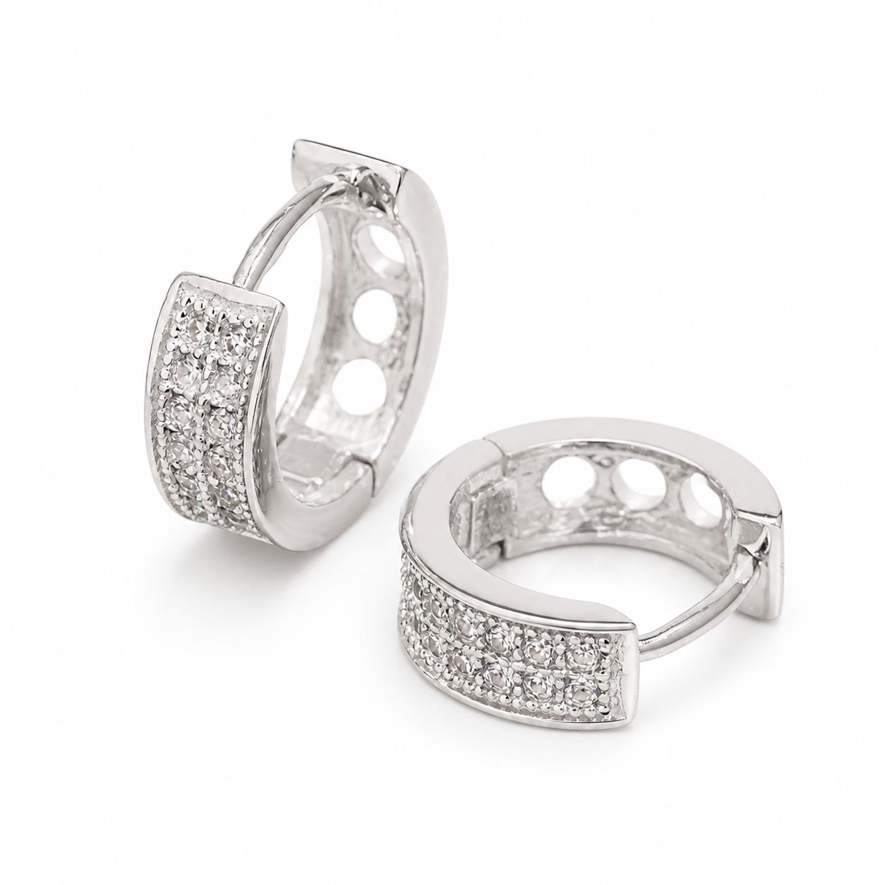 Iced Moissanite Huggie Hoop Earrings 2 Row - 925 Sterling Silver — product image 1