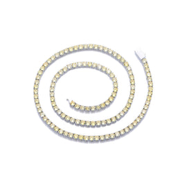 White-background product view of 4mm iced yellow CZ tennis chain necklace