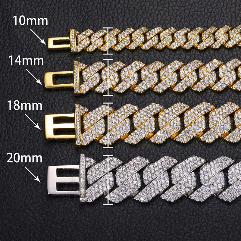 Cuban chain width guide comparing 10 mm, 14 mm, 18 mm, and 20 mm widths